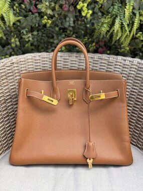 Authentic HERMÈS 35 BIRKIN Epsom GOLD LEATHER/GOLD HARDWARE